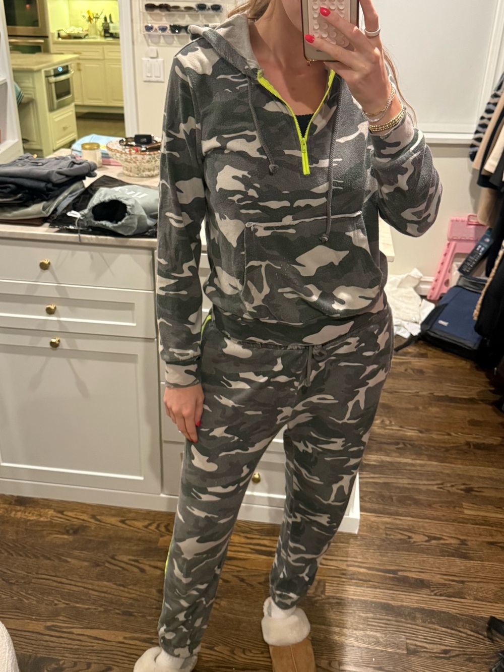 Cozy Camo Jogger Set with Neon Zip - Women Pants & Jumpsuits